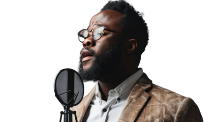 African american black professional podcaster on transparent background