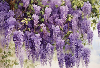 Obraz premium branch of beautiful hanging purple wisteria flowers