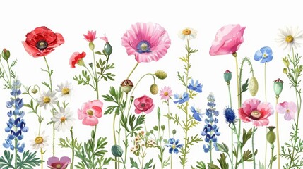 Naklejka premium flores silvestres acuarela. amapolas