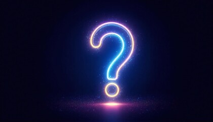 Naklejka premium Neon question mark floating on a dark background - Concept for doubt and questioning