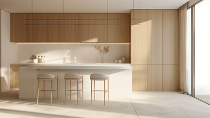 Fototapeta premium Scandinavian Simplicity: A Modern Kitchen in Beige