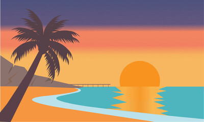 beach with trees and sunset