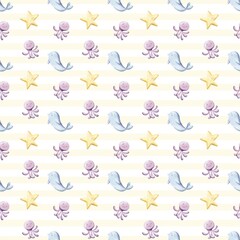 Seamless pattern watercolor  undersea world