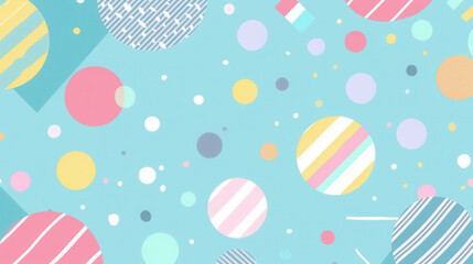 Pastel patterns with colorful stripes and shapes on a light blue background, perfect for children's invitations. 