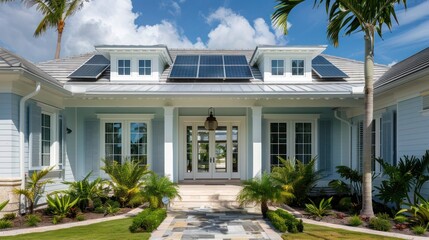 Fototapeta premium eco-friendly home with Bahama shutters made from sustainable materials, reflecting the owner's commitment to environmental conservation