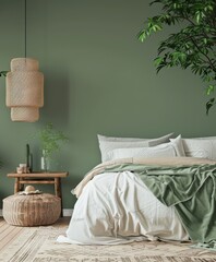 Green wall in a minimalist bedroom with simple design
