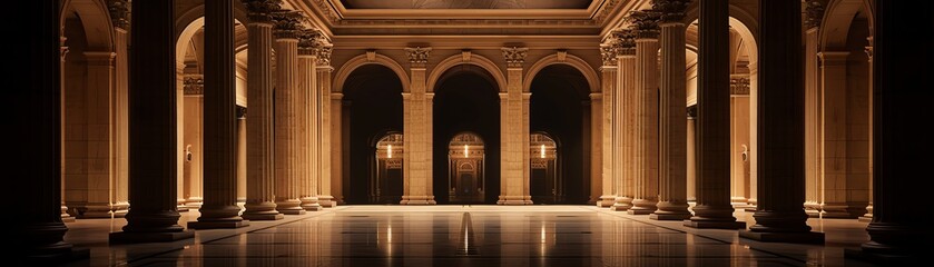 Fototapeta premium Corporate reception area featuring Neoclassical artwork and minimalist design