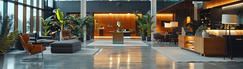 Corporate workspace combining Renaissance columns and sleek modern desks