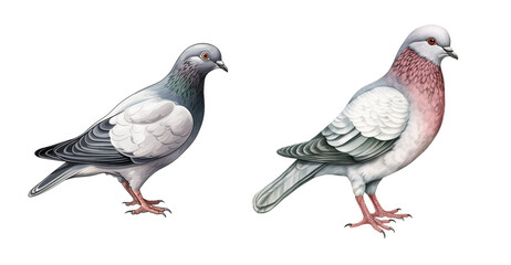 Fototapeta premium set clipart pigeon watercolor illustration on transparent background