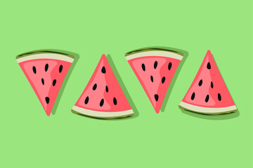 Pieces of watermelon on a light green background. Watermelon festival. World Watermelon Day. National Watermelon Day. Vector illustration.