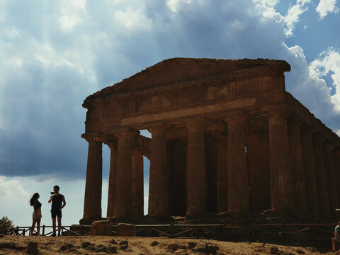 silhouette of ancient greek temple in agrigento sicily