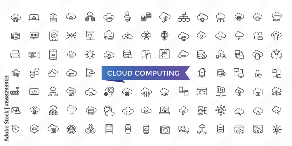 Poster cloud computing line icons set with editable stroke collection for web and ui. line icons pack. vect