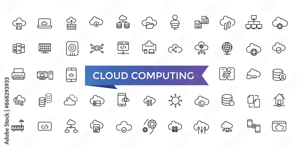 Poster cloud computing line icons set with editable stroke collection for web and ui. line icons pack. vect