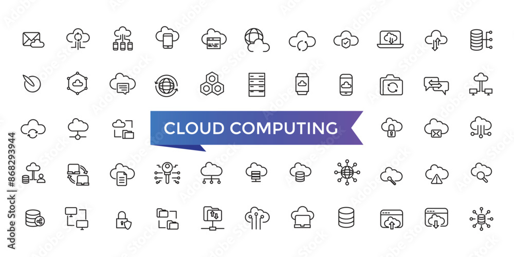 Poster cloud computing line icons set with editable stroke collection for web and ui. line icons pack. vect