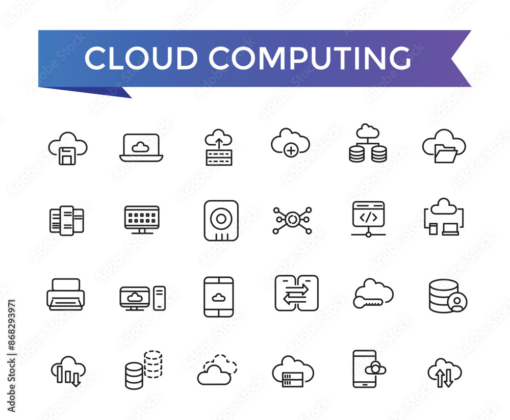 Poster cloud computing line icons set with editable stroke collection for web and ui. line icons pack. vect