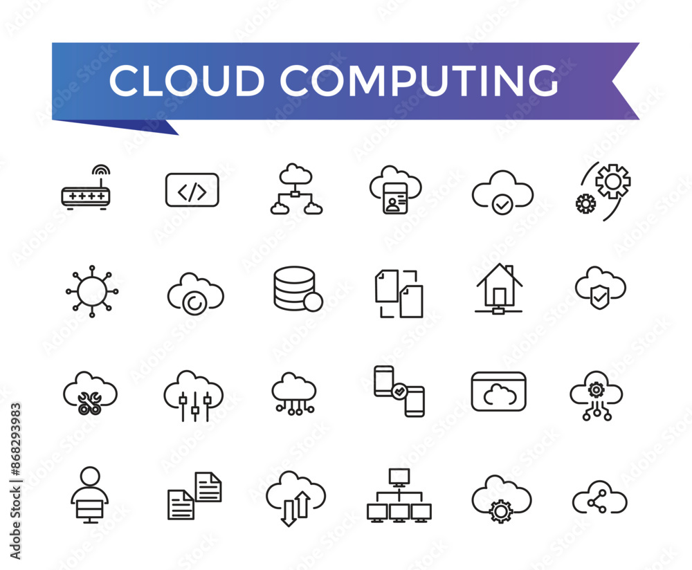 Poster cloud computing line icons set with editable stroke collection for web and ui. line icons pack. vect