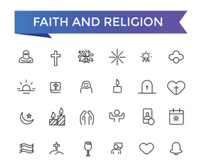 Faith And Religion Line Icons set with editable stroke collection for web and ui. Line icons pack. Vector illustration.