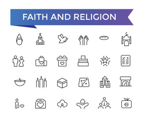 Faith And Religion Line Icons set with editable stroke collection for web and ui. Line icons pack. Vector illustration.