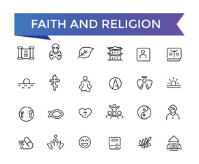 Faith And Religion Line Icons set with editable stroke collection for web and ui. Line icons pack. Vector illustration.