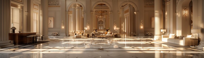 Obraz premium Modern corporate workspace with Neoclassical moldings and minimalist decor