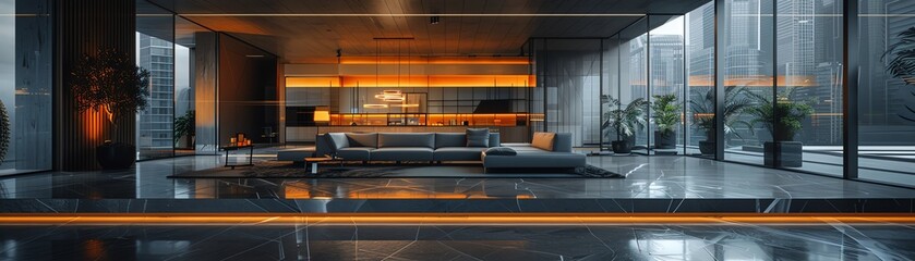 Modern corporate workspace with Modernist accents and minimalist decor