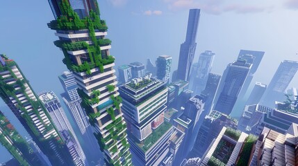 Minecraft Cityscape: Greenery Amidst the Towers © wahyu