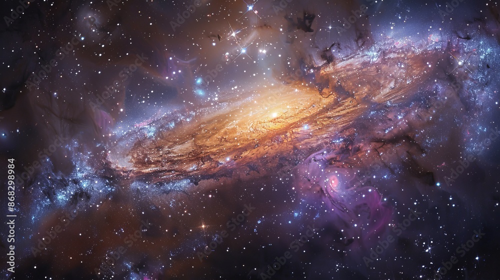 Canvas Prints stunning view of a distant galaxy, filled with bright stars and colorful nebulae generative ai
