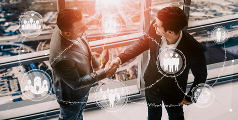 Human Resources Recruitment and People Networking Concept. Modern graphic interface showing...