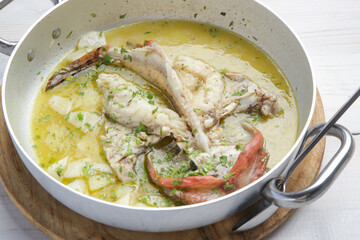 Scorpion Fish (Skorpina) steamed in a lemon sauce with potatoes
