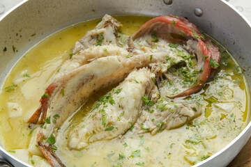 Scorpion Fish (Skorpina) steamed in a lemon sauce with potatoes