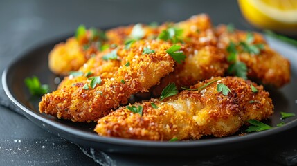Wiener Schnitzel : A close-up shot of a perfectly breaded and crispy Wiener Schnitzel.
