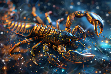 Intricate image of Scorpio zodiac sign, highlighting its mystic symbols and astrological significance in vibrant colors.