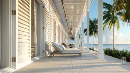 Fototapeta premium boutique hotel with elegantly detailed Bahama shutters, providing guests with a unique aesthetic experience