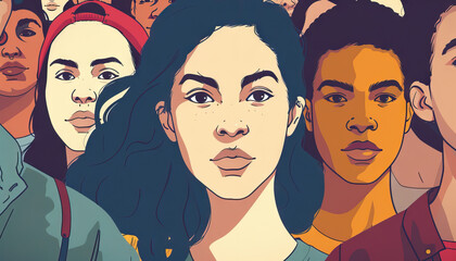 Millennials are the social advocates, using their voices to drive social change: Illustrate a group of millennials participating in rallies and protests, symbolizing their commitment to social justice