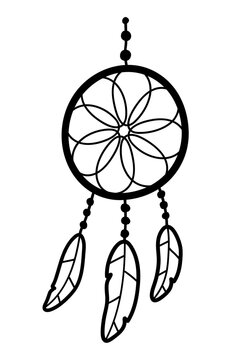 recommend clip art: Line art vector illustration of dream catcher