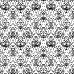 Abstract Geometric Black and White Art Deco Floral Pattern