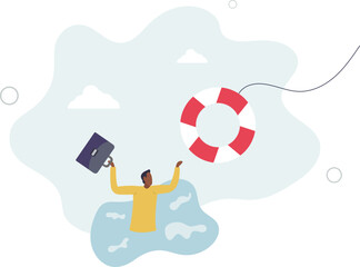 Help in crisis, life saver, rescue or business support, safe and security aid to solve problem, emergency lifebuoy concept.flat design.illustration with people.