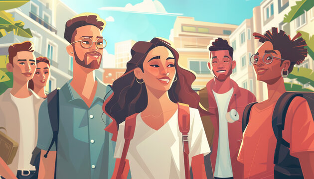 Millennials are the urban explorers, embracing city living and cultural diversity: Picture a group of millennials exploring a vibrant city, symbolizing their appreciation for cultural experiences