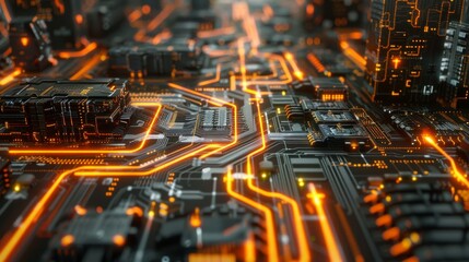 Obraz premium Circuit board closeup. 3d rendering abctract background