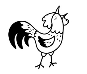 Line art vector illustration of rooster crowing
