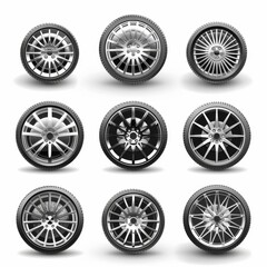 Car wheels icon, tire silhouettes, rim symbol, auto wheels sign, car tyre pictograms, automobile service logo