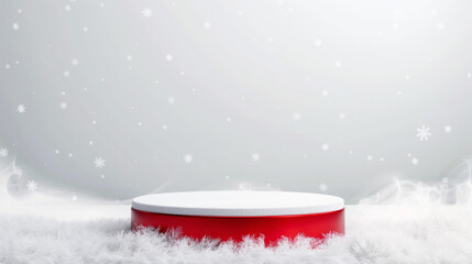 white and red podium for product presentation at christmas