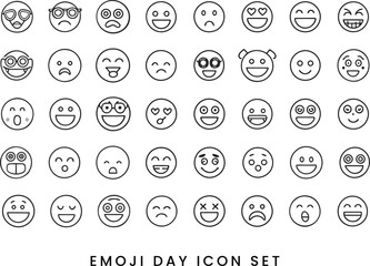 World emoji day line icon set with editable vectors.
