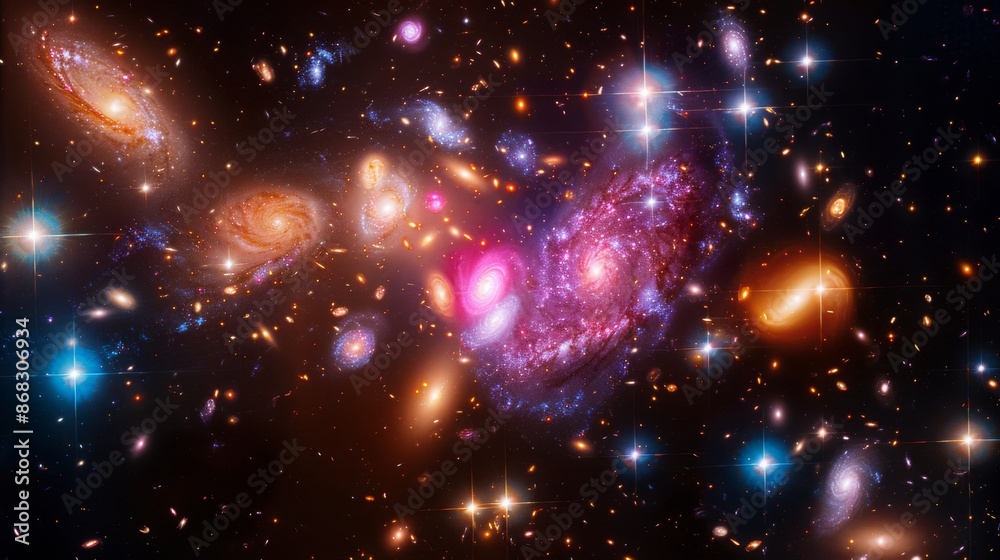 Wall mural beautiful galaxy cluster with various galaxies in different shapes and colors generative ai