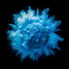 Colored powder explosion. Abstract closeup dust on backdrop. Colorful explode.