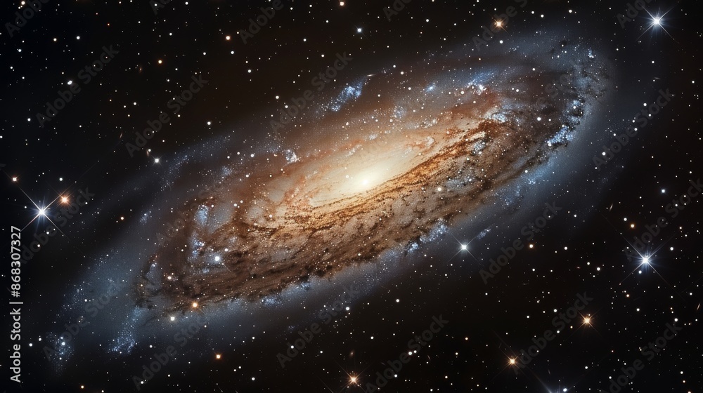Wall mural mesmerizing view of a barred spiral galaxy with distinct star formations and cosmic dust generative 