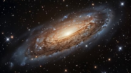 mesmerizing view of a barred spiral galaxy with distinct star formations and cosmic dust Generative AI