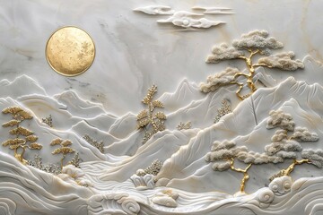 Obraz premium A serene Chinese mountainscape, traditional art