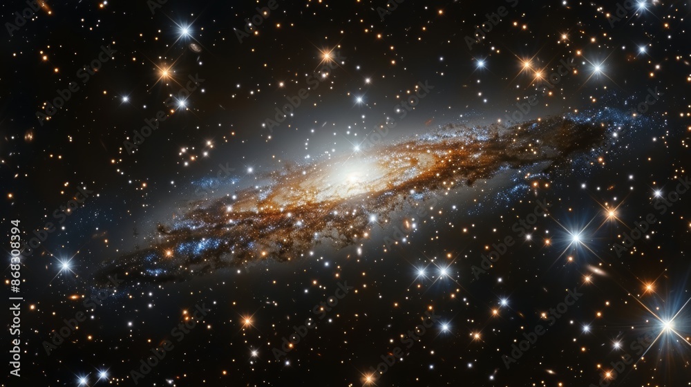 Wall mural elliptical galaxy surrounded by countless stars and distant nebulae generative ai