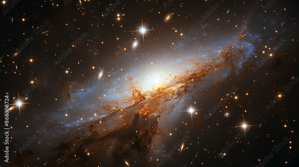 Wall mural elliptical galaxy surrounded by countless stars and distant nebulae generative ai